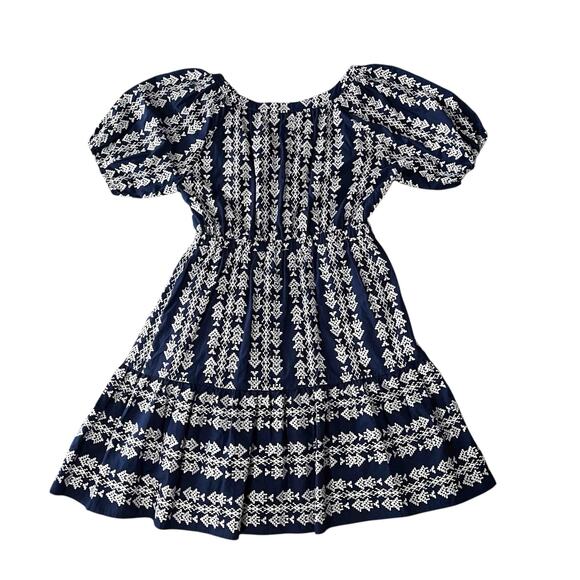 a loves a Women's Embroidered Puff Sleeve Tiered Dress Abstract Cotton Size L - Picture 3 of 7